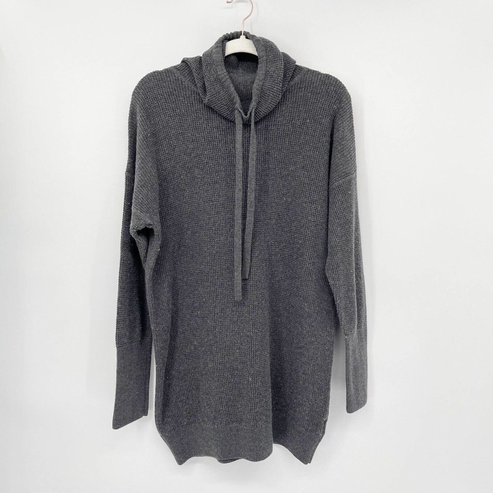 Prana Waffle Knit Miliani Dress‎ Size M Charcoal Gray Drawstring Funnel Neck